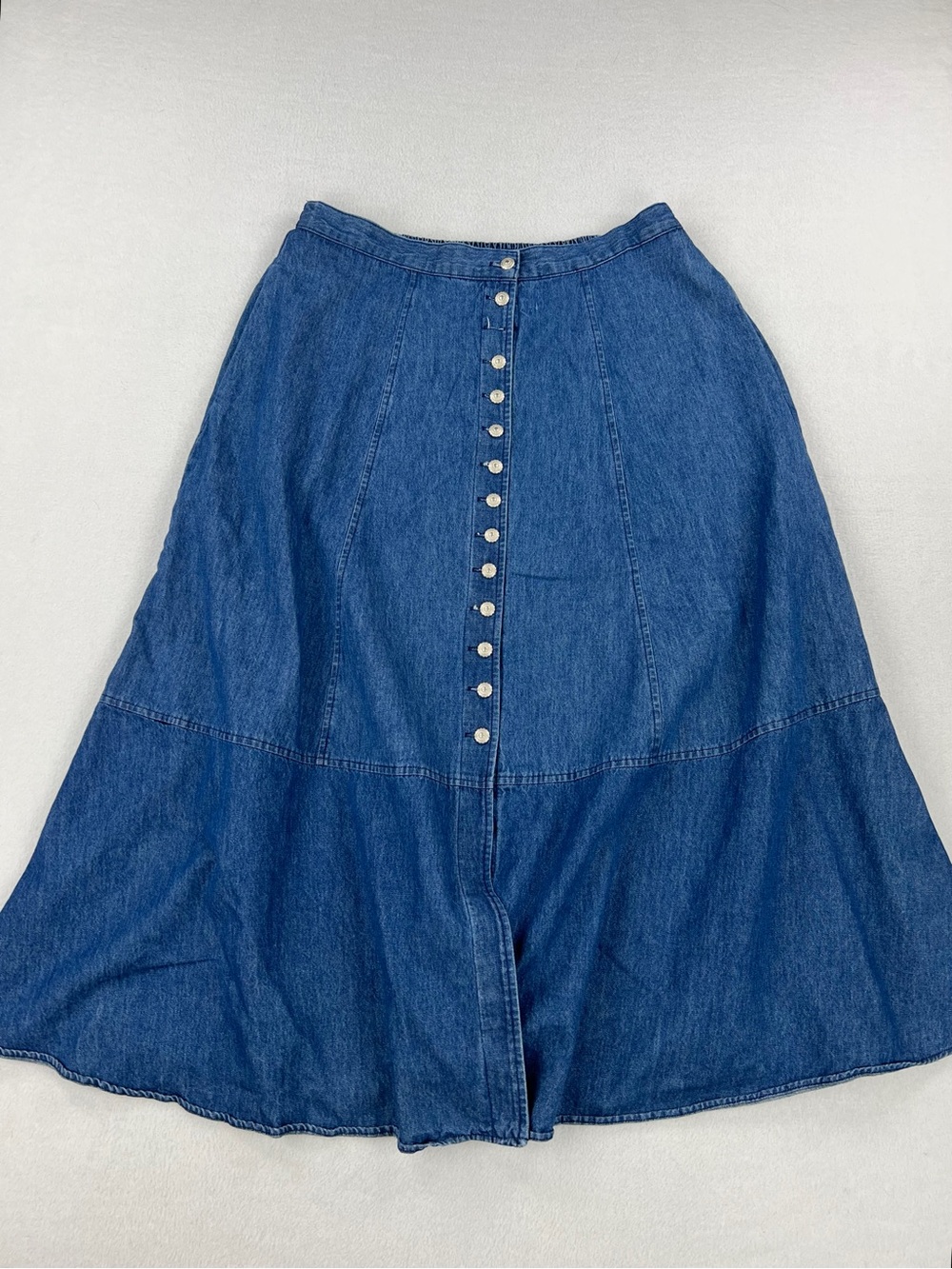 Vintage 90s RiverChase Womens Lightweight Denim Med Wash Maxi Skirt Size 16 Reg